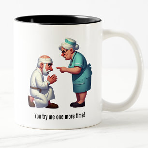 Nurse Knocks Down a Stubborn Elderly Patient Two-Tone Coffee Mug