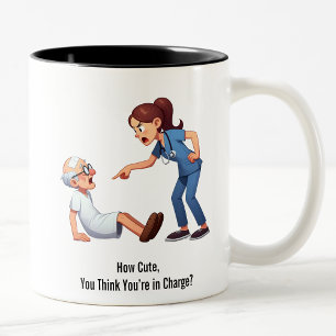 Nurse Knocks Down a Stubborn Elderly Patient Two-Tone Coffee Mug