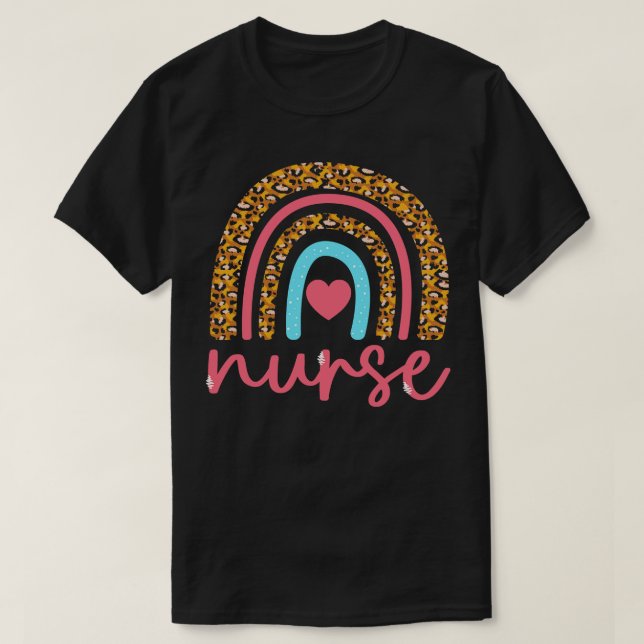 Nurse Leopard Print Boho Rainbow Nurse Appreciatio T-Shirt (Design Front)
