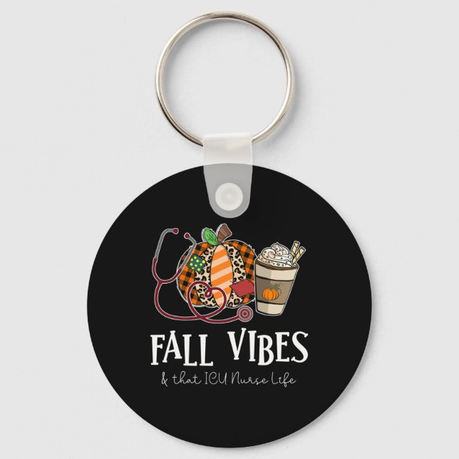 Nurse Leopard Pumpkin Fall Vibes And That ICU Nurs Key Ring (Front)