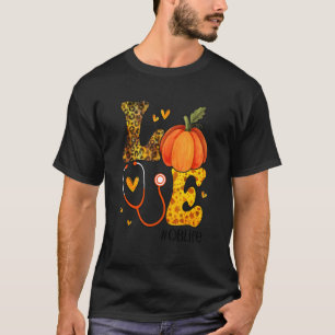 Nurse Leopard Pumpkin Thanksgiving Love OB Nurse L T-Shirt