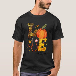 Nurse Leopard Pumpkin Thanksgiving Love OB Nurse L T-Shirt