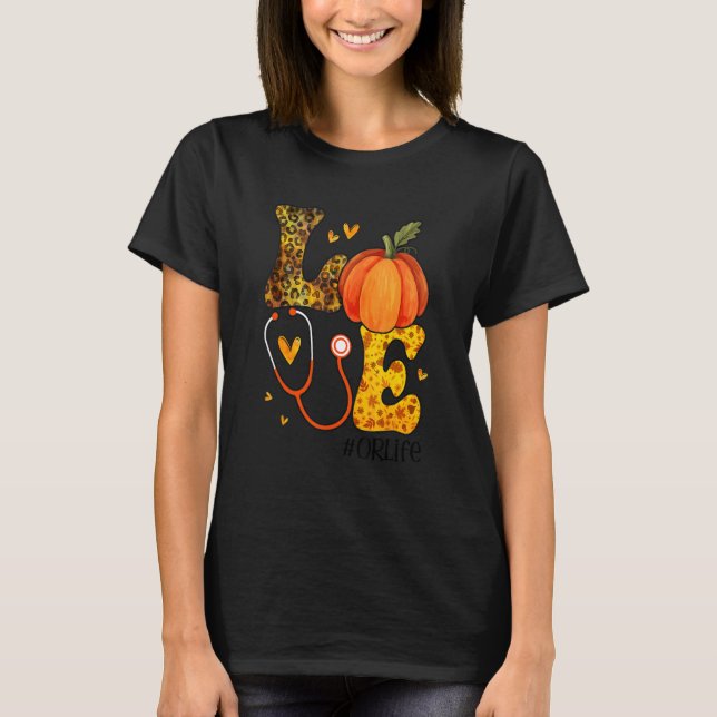 Nurse Leopard Pumpkin Thanksgiving Love OR Nurse L T-Shirt (Front)