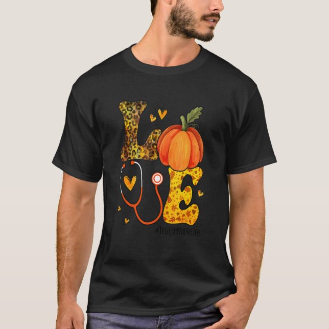 Nurse Leopard Pumpkin Thanksgiving Love Triage Nur T-Shirt (Front)