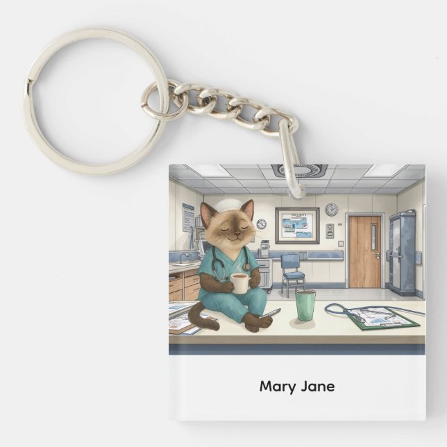Nurse life Coffee First for cat lovers Key Ring (Front)