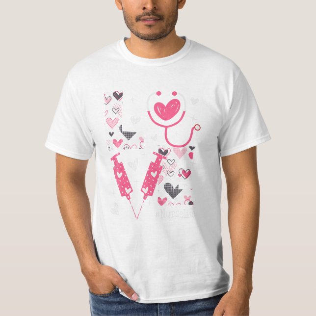 Nurse Life Cute Pattern Valentine  T-Shirt (Front)