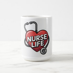 "Nurse Life" Graphic Design with Heart  Coffee Mug
