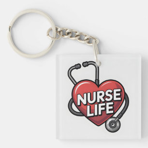 "Nurse Life" Graphic Design with Heart Key Ring