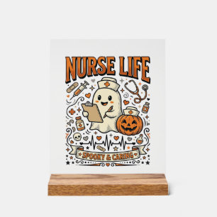 Nurse Life Halloween Ghost Pumpkin Vintage Shirt D Acrylic Sign