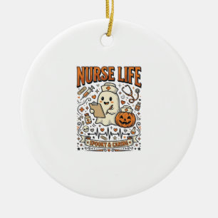 Nurse Life Halloween Ghost Pumpkin Vintage Shirt D Ceramic Tree Decoration