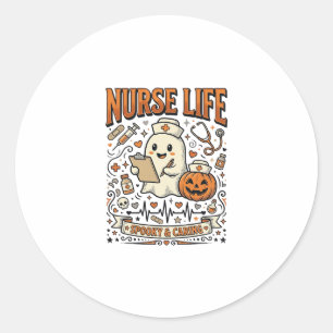 Nurse Life Halloween Ghost Pumpkin Vintage Shirt D Classic Round Sticker