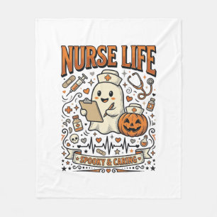 Nurse Life Halloween Ghost Pumpkin Vintage Shirt D Fleece Blanket
