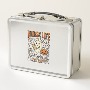 Nurse Life Halloween Ghost Pumpkin Vintage Shirt D Metal Lunch Box