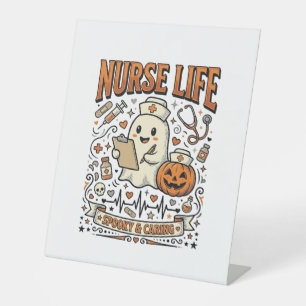 Nurse Life Halloween Ghost Pumpkin Vintage Shirt D Pedestal Sign