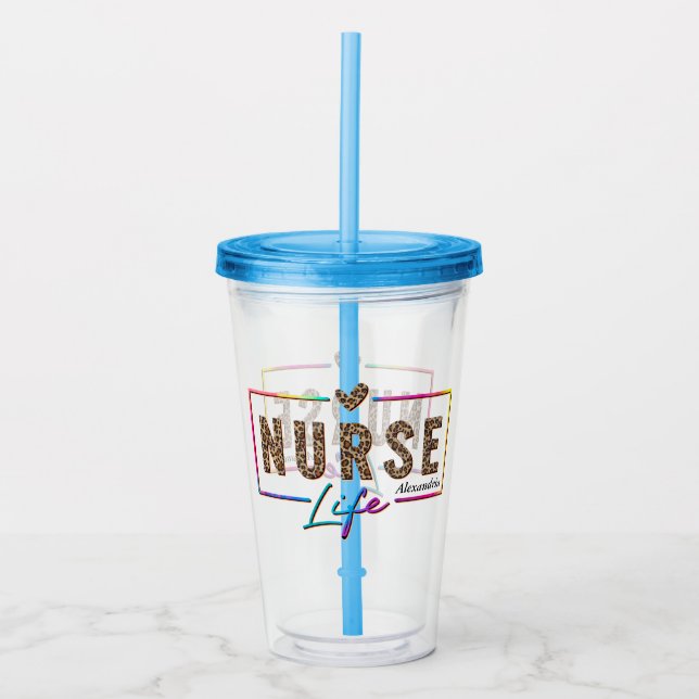 "Nurse Life" in Elegant Rainbow Colours Acrylic Tumbler (Front)