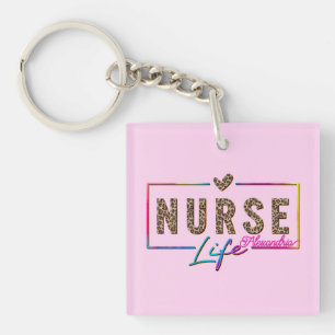 "Nurse Life" in Elegant Rainbow Colours Key Ring