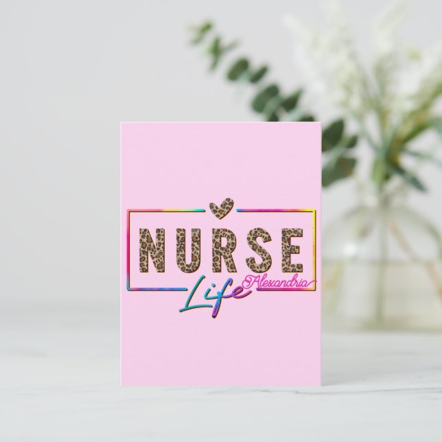 "Nurse Life" in Elegant Rainbow Colours Postcard (Standing Front)