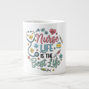 Nurse Life is the Best Life Cute Pastel Floral  Large Coffee Mug
