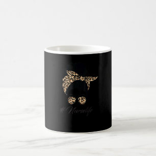 Nurse Life Leopard Messy Bun Hair Glasses Women Nu Coffee Mug