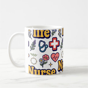 Nurse Life Medical Icons Retro Gift Coffee Mug