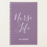 Nurse Life Medical Purple Personalised Planner<br><div class="desc">Keep up with your busy schedule in style with this Nurse Life Medical Purple Personalised Planner. It is a modern design with the text "nurse life" in big white trendy hand lettered script centred on the front of pastel purple customisable planner. Name is across lower front. Click personalise option and...</div>