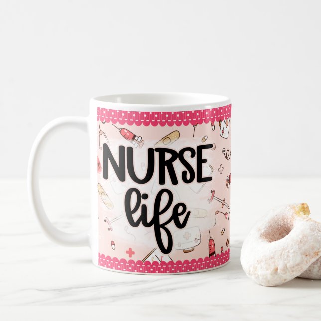 Nurse Life Medical RN LPN Design Coffee Mug Cup (With Donut)