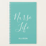 Nurse Life Medical Teal and White Personalised Planner<br><div class="desc">Keep up with your busy schedule in style with this Nurse Life Medical Teal and White Personalised Planner. It is a modern design with the text "nurse life" in big white trendy hand lettered script centred on the front of pastel teal customisable planner. Name is across lower front. Click personalise...</div>