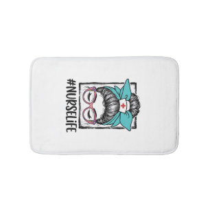 Nurse Life Messy Bun Rainbow Bow Vector Design_1 Bath Mat