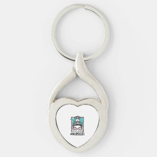 Nurse Life Messy Bun Rainbow Bow Vector Design_1 Key Ring