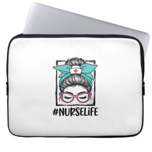 Nurse Life Messy Bun Rainbow Bow Vector Design_1 Laptop Sleeve