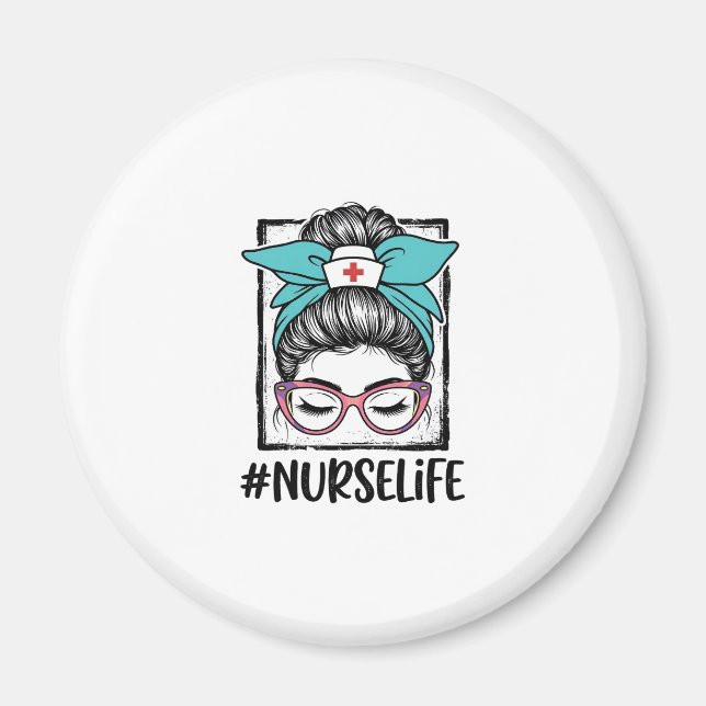 Nurse Life Messy Bun Rainbow Bow Vector Design_1 Magnet (Front)