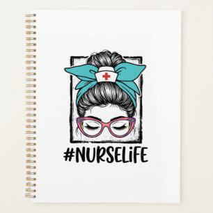 Nurse Life Messy Bun Rainbow Bow Vector Design_1 Planner