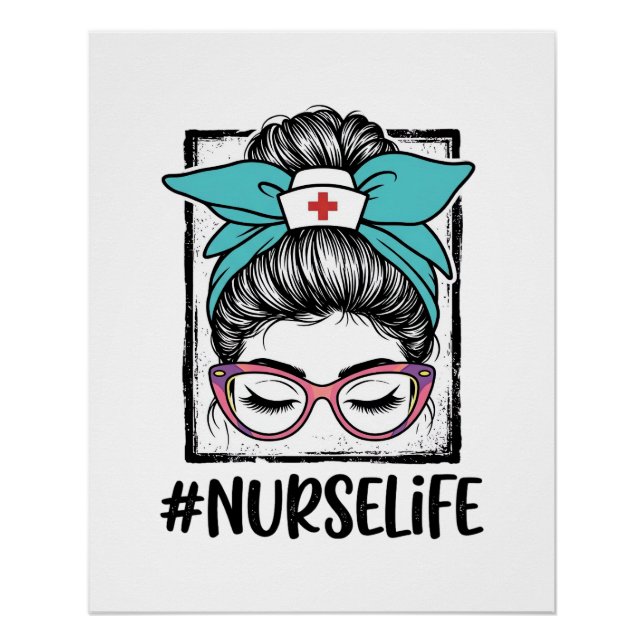 Nurse Life Messy Bun Rainbow Bow Vector Design_1 Poster (Front)