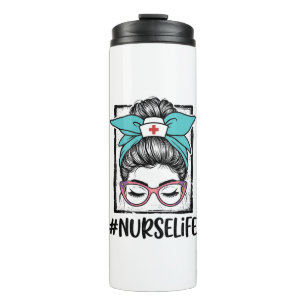 Nurse Life Messy Bun Rainbow Bow Vector Design_1 Thermal Tumbler