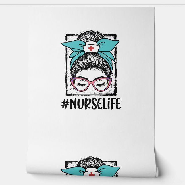 Nurse Life Messy Bun Rainbow Bow Vector Design_1 Wallpaper (Unrolling)