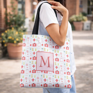 Nurse Life Monogram Cute Medical Icons Tote Bag