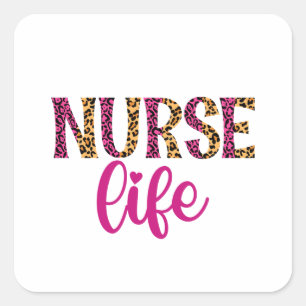 Nurse Life - Pink and Leopard Print Square Sticker