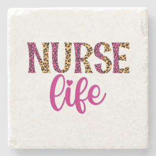 Nurse Life - Pink and Leopard Print Stone Coaster