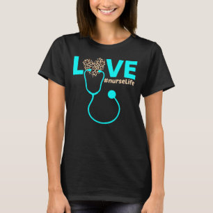 Nurse Life RN LPN CNA Healthcare Cheetah Heart T-Shirt
