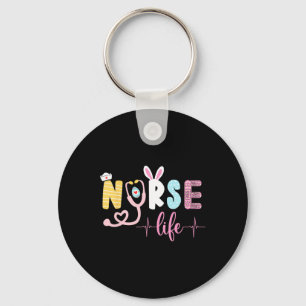 Nurse Life Stethoscope Cute Bunny Easter Women Gir Key Ring