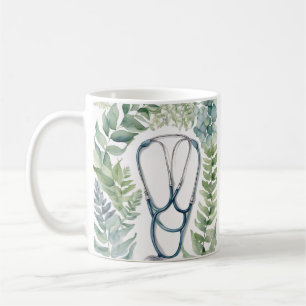 Nurse Life Stethoscope Ferns Eucalyptus Botanical Coffee Mug