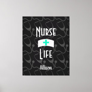 Nurse Life Stethoscope Medical Pattern Personalise Canvas Print