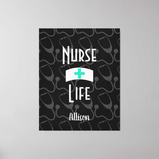 Nurse Life Stethoscope Medical Pattern Personalise Canvas Print (Front)