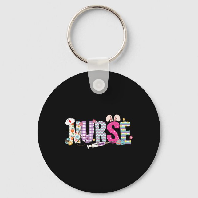 Nurse Life Stethoscope Nursing Cute Easter Bunny E Key Ring (Front)