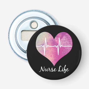 Nurse Life - Watercolor Heart EKG Bottle Opener