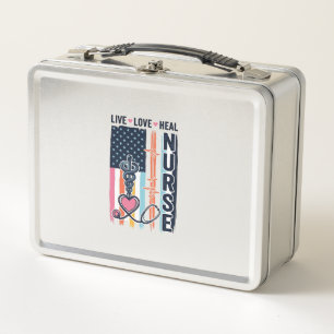 Nurse Live Love Heal Patriotic Vintage Vector Desi Metal Lunch Box