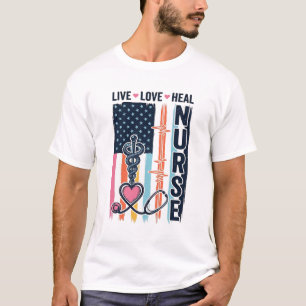 Nurse Live Love Heal Patriotic Vintage Vector Desi T-Shirt