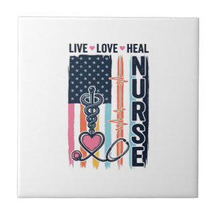 Nurse Live Love Heal Patriotic Vintage Vector Desi Tile