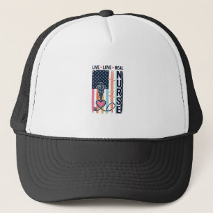 Nurse Live Love Heal Patriotic Vintage Vector Desi Trucker Hat