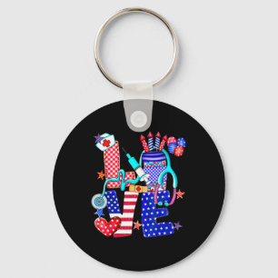 Nurse Love 4th Of July American Flag Memorial Day Key Ring